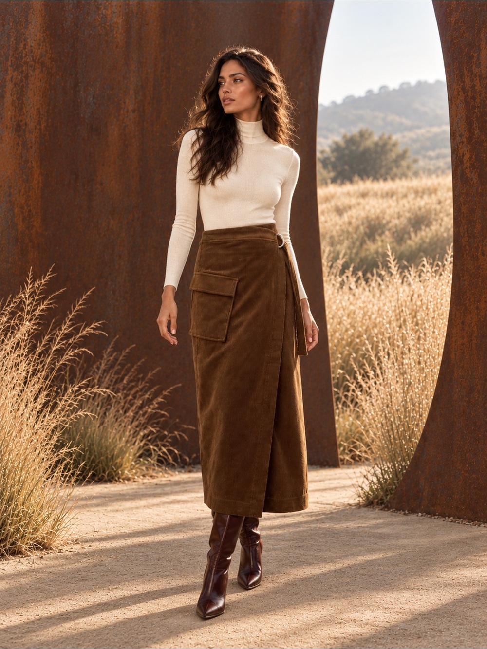 Rails NWT Corduroy Graciela Chestnut Wrap Midi Skirt, Size M